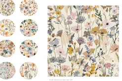 8 meadow flowers seamless patterns