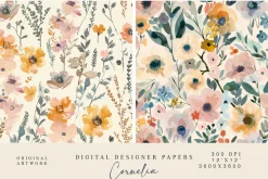 8 meadow flowers seamless patterns