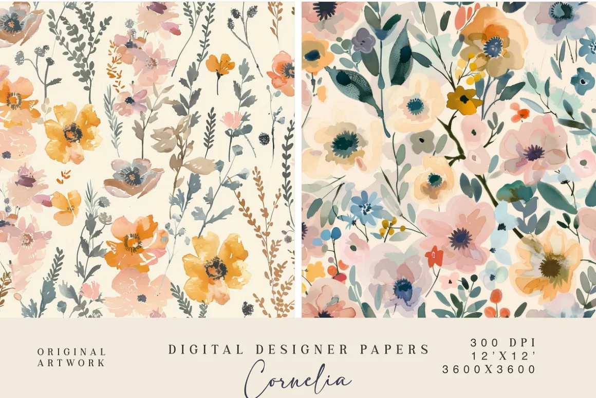 8 meadow flowers seamless patterns