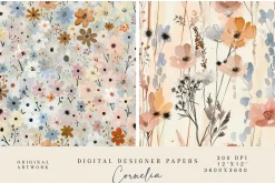 8 meadow flowers seamless patterns