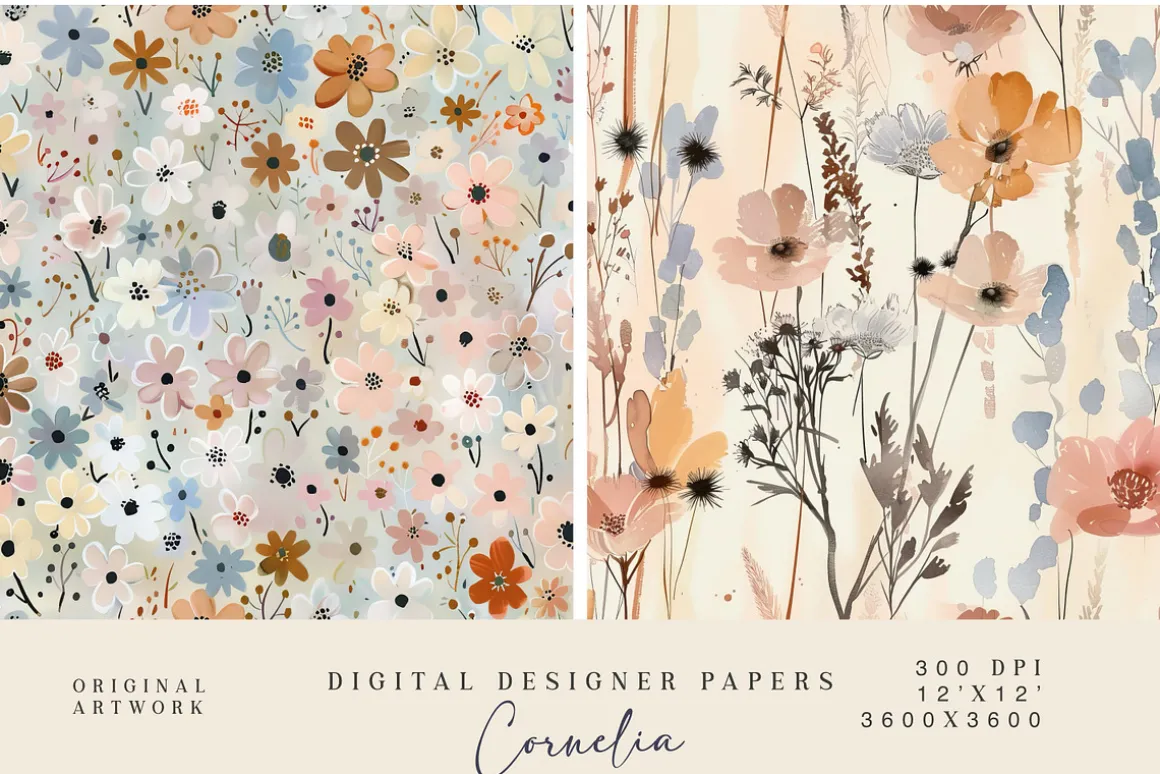 8 meadow flowers seamless patterns