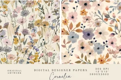 8 meadow flowers seamless patterns