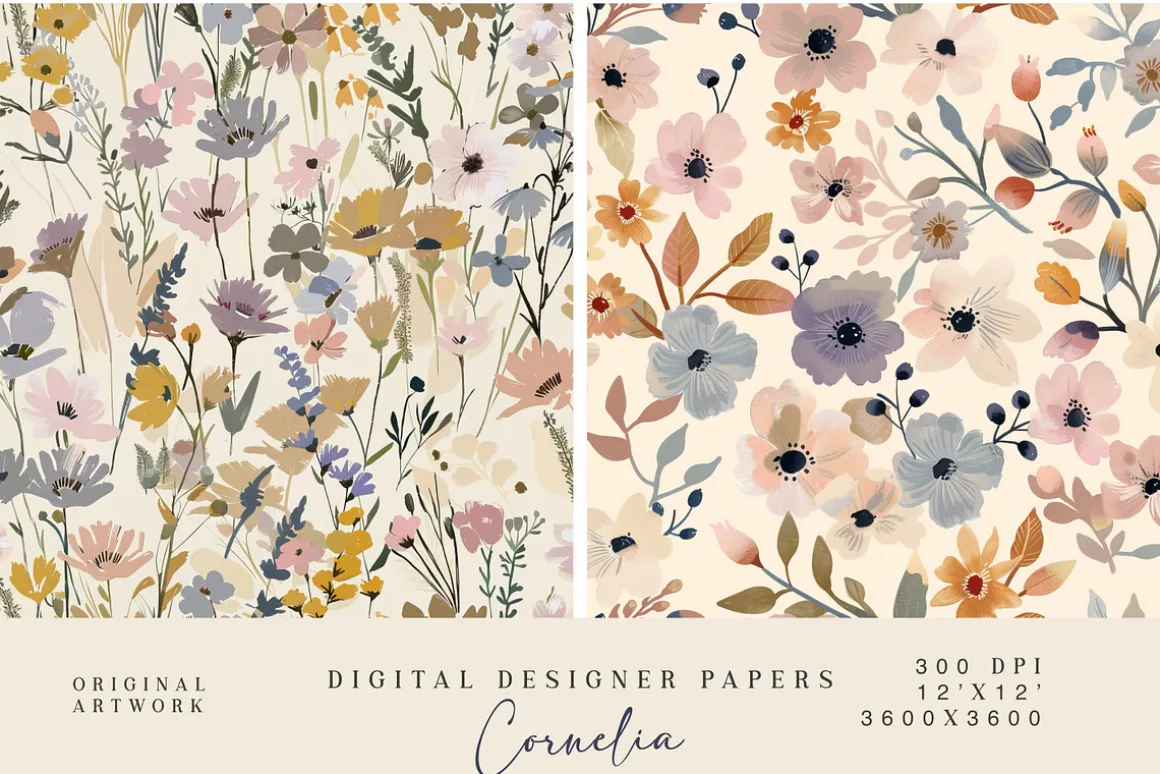 8 meadow flowers seamless patterns
