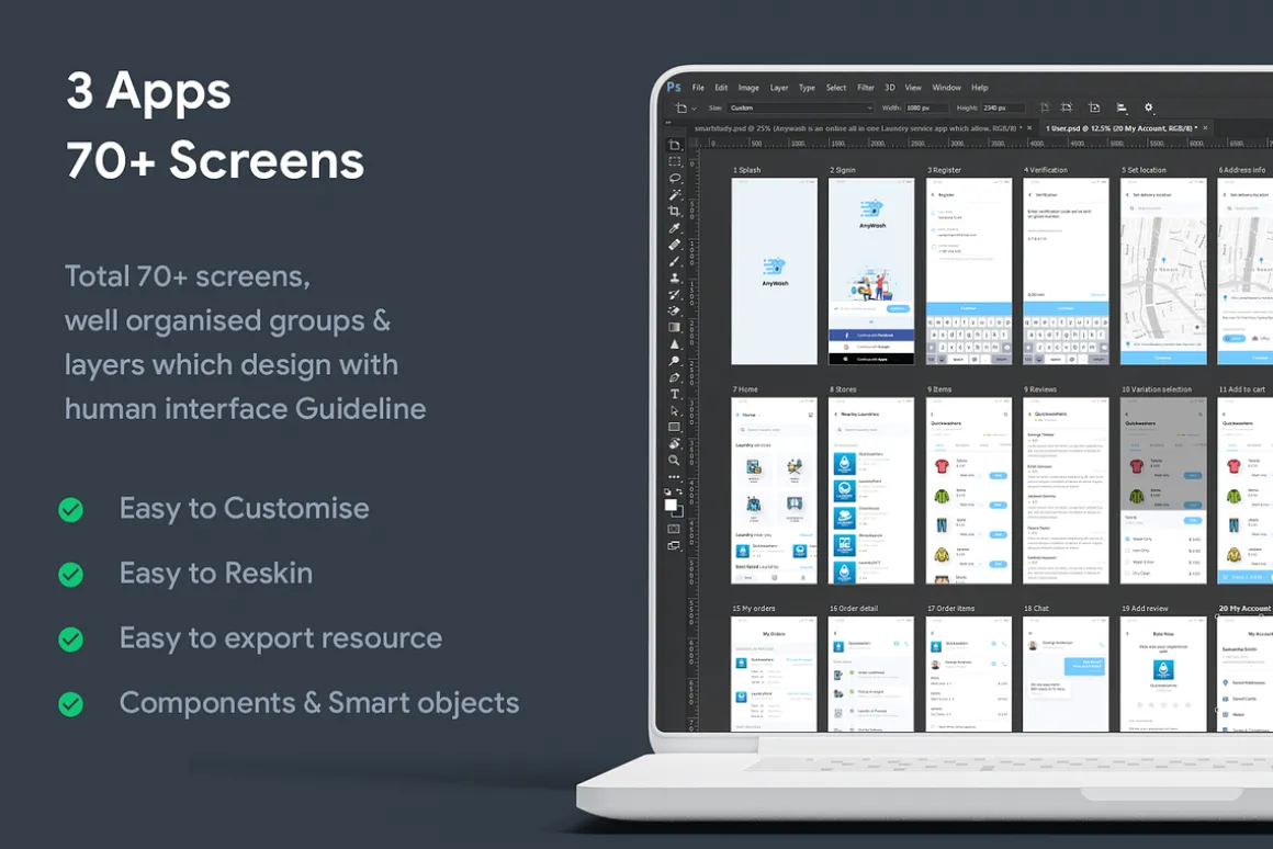3 Apps UI|Anywash Laundry App UI Kit