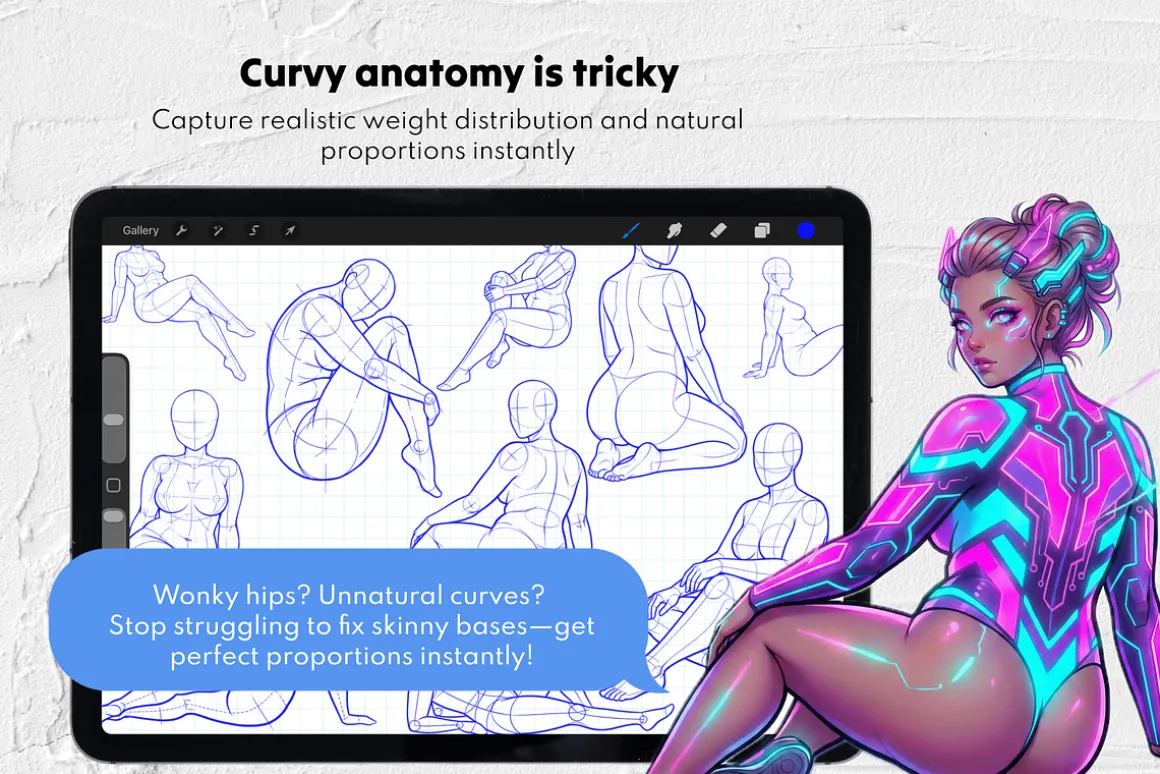 165 Curvy Female Pose Stamps
