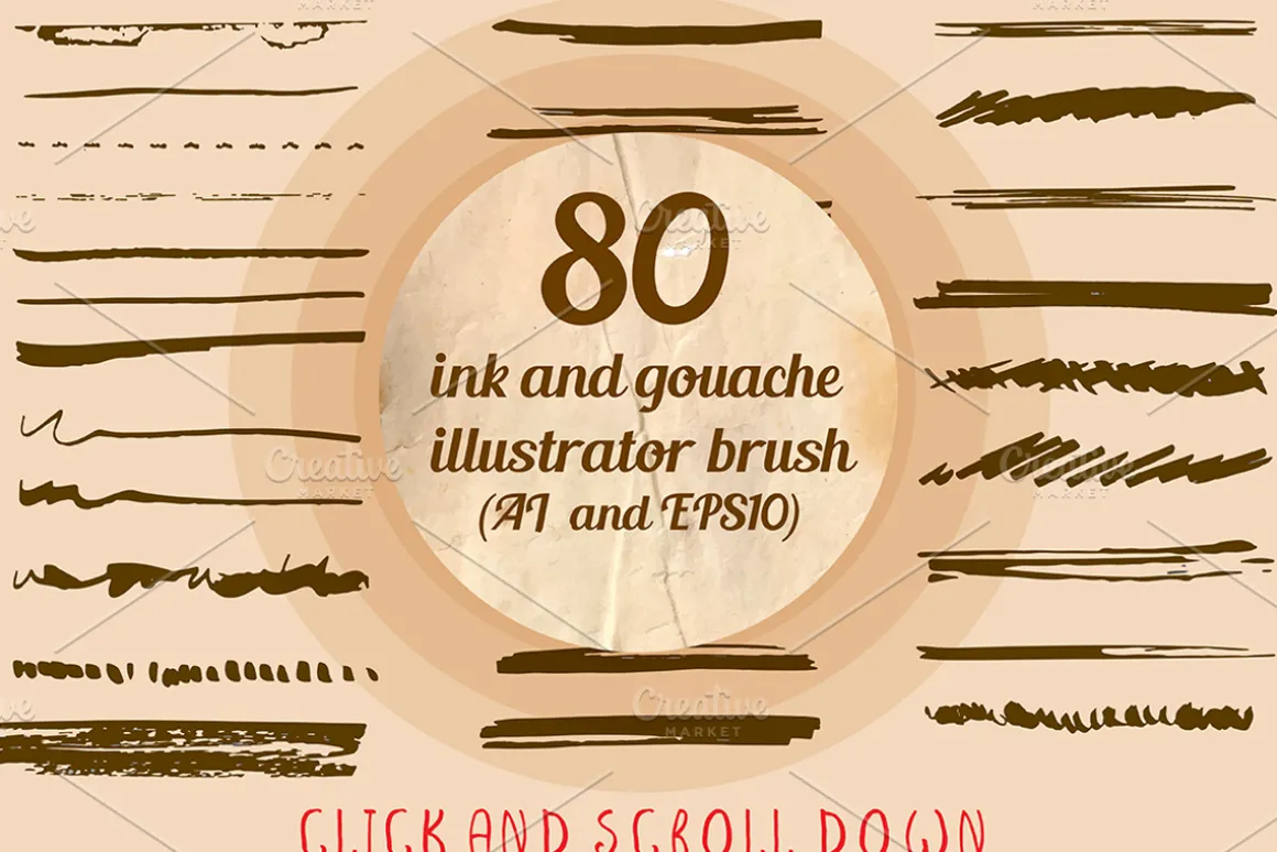 80+ ink brushes set for Illustrator