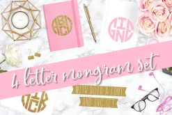 4 Letter Circle Monogram Font & Kit