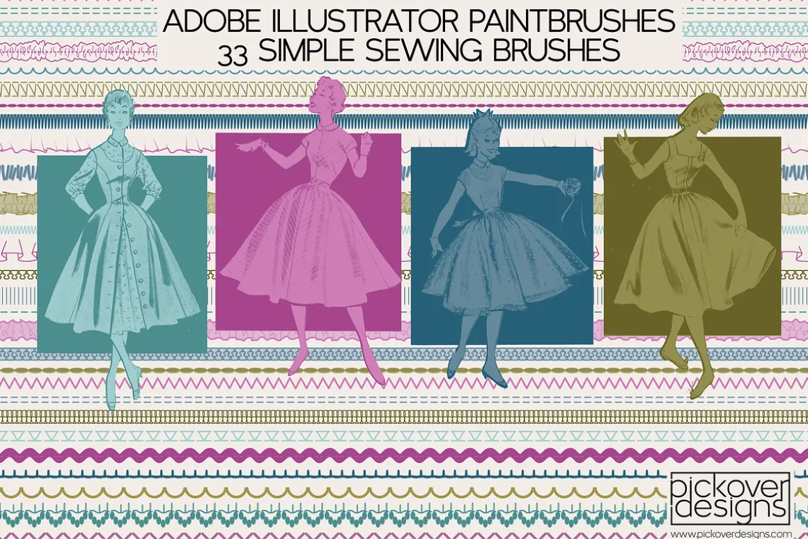 33 Simple Sewing Brushes-Illustrator