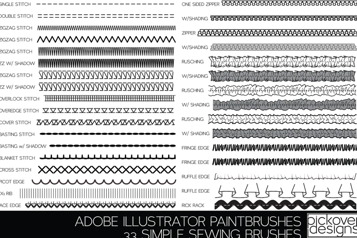33 Simple Sewing Brushes-Illustrator