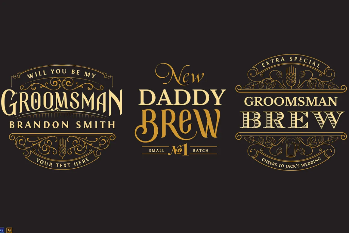 3 Wedding Gift Beer or Whiskey Logos