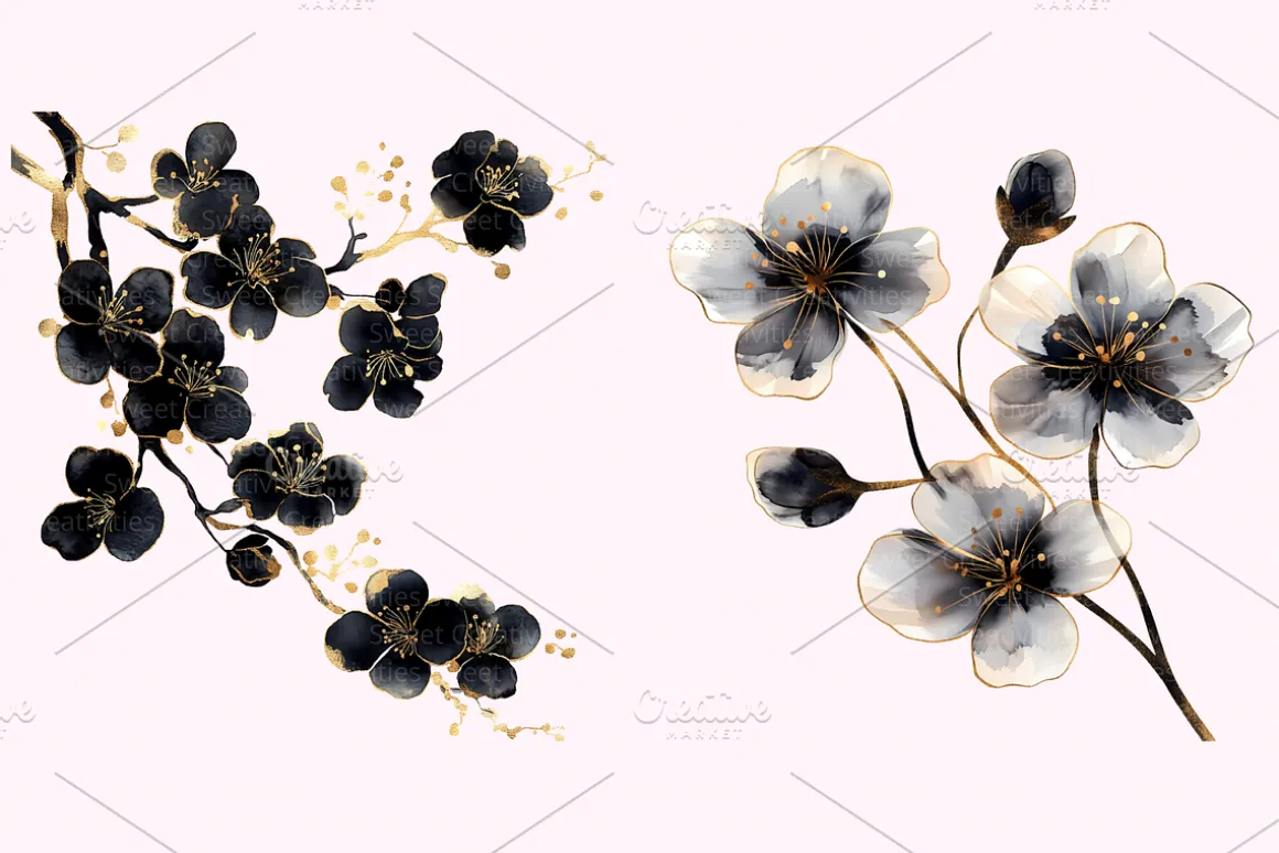 Abstract Black Flowers Clipart