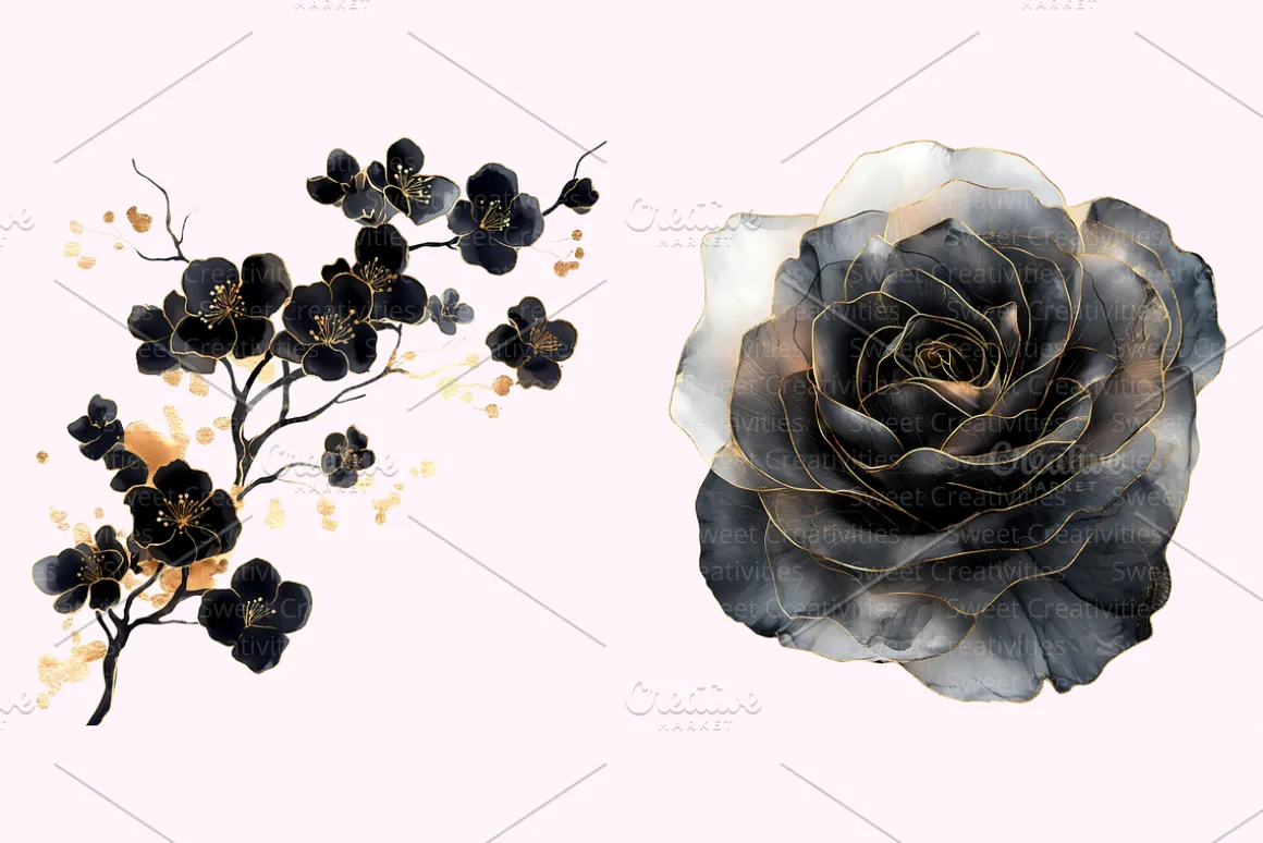 Abstract Black Flowers Clipart