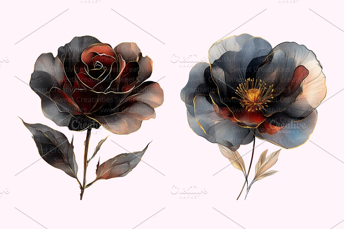Abstract Black Flowers Clipart