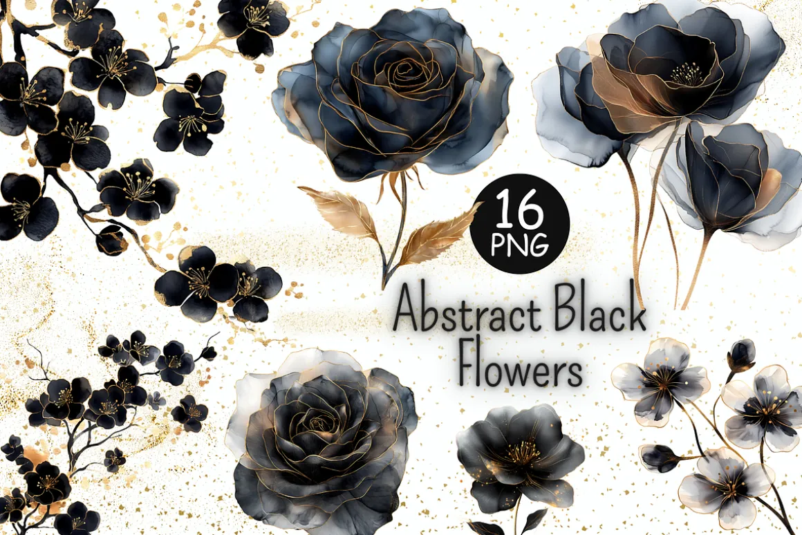 Abstract Black Flowers Clipart