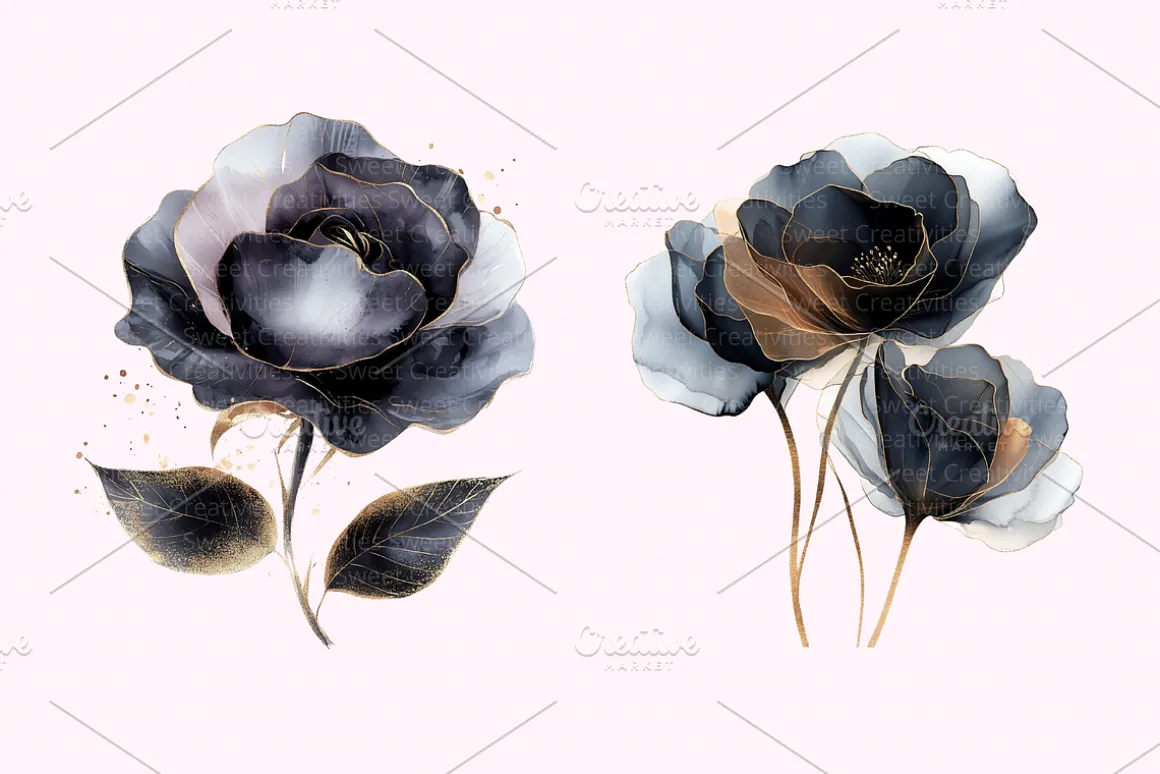 Abstract Black Flowers Clipart