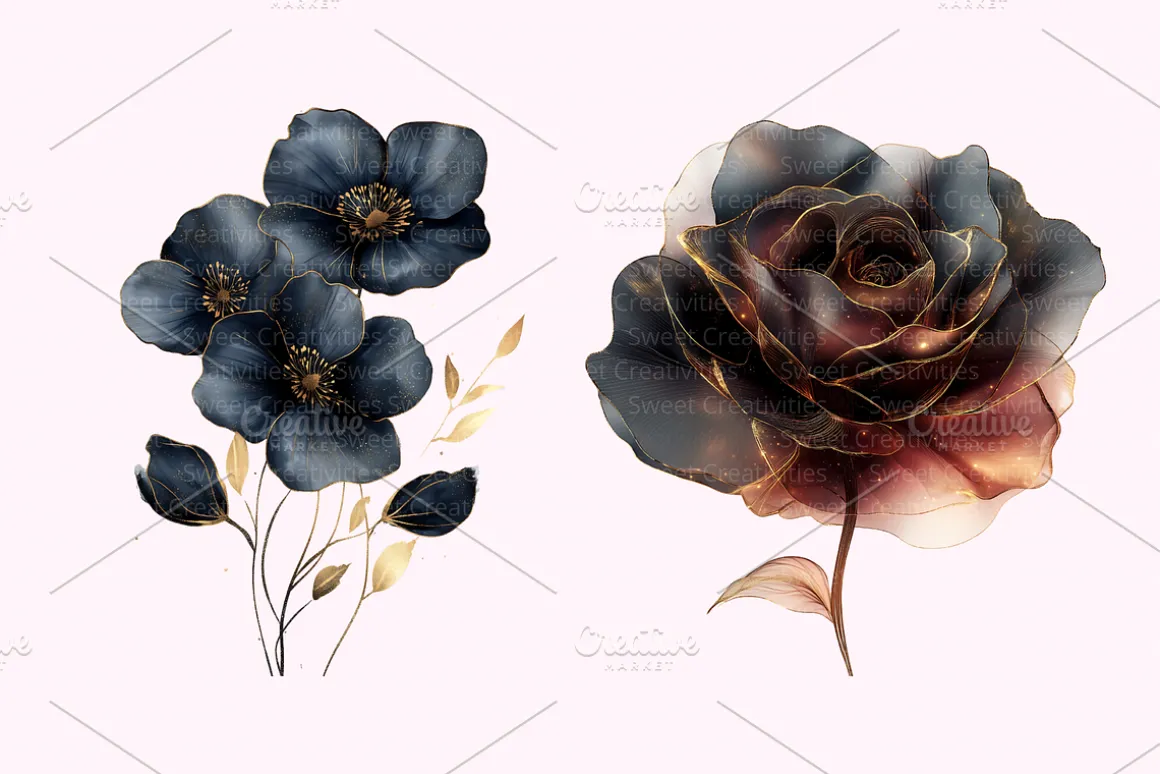 Abstract Black Flowers Clipart