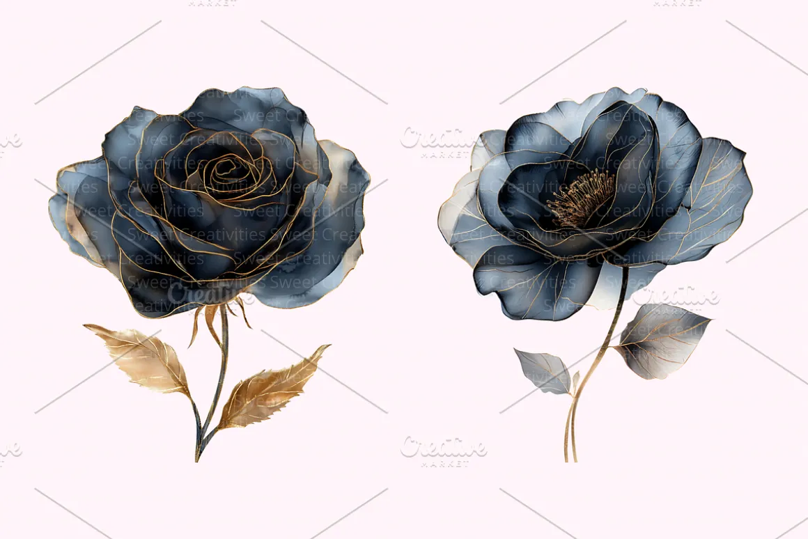 Abstract Black Flowers Clipart