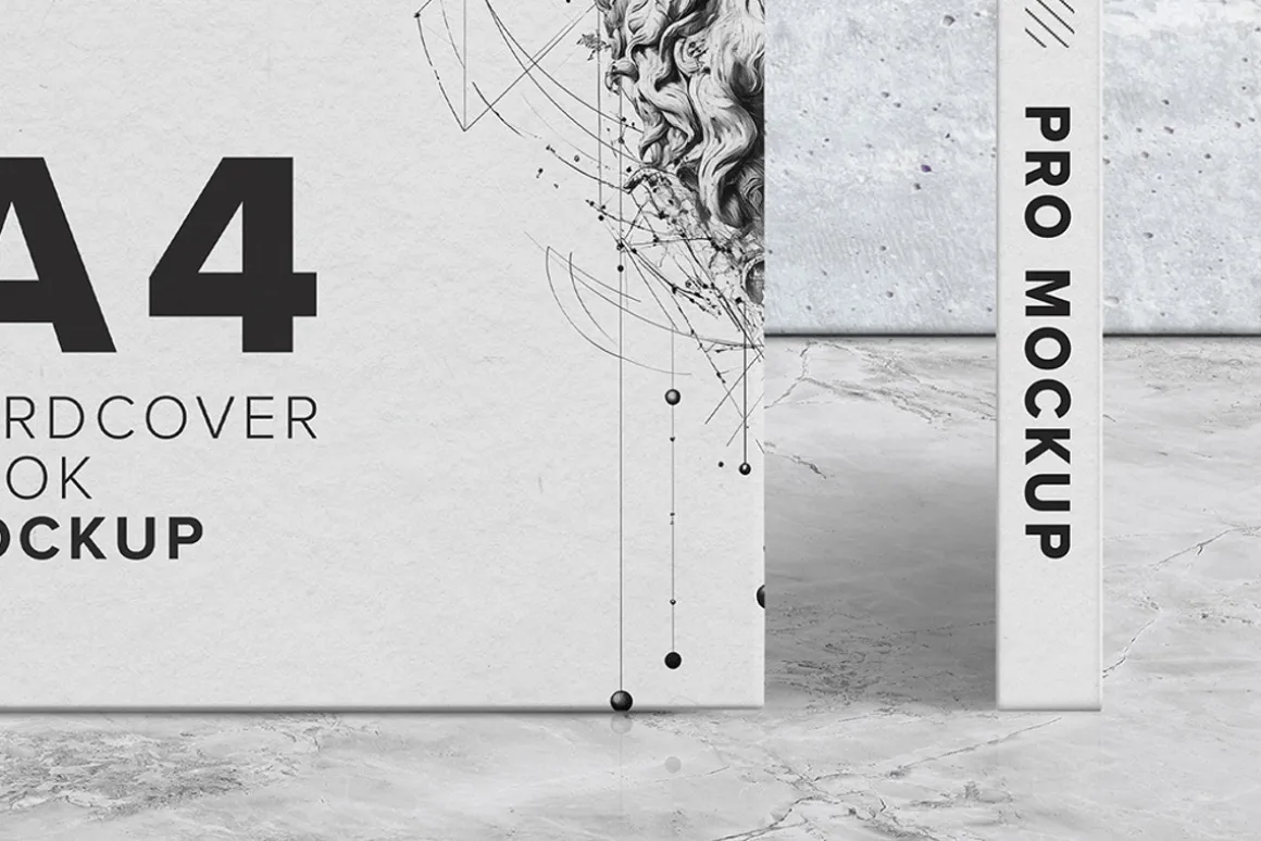 A4 Hardcover Book Mockup Front-Spine
