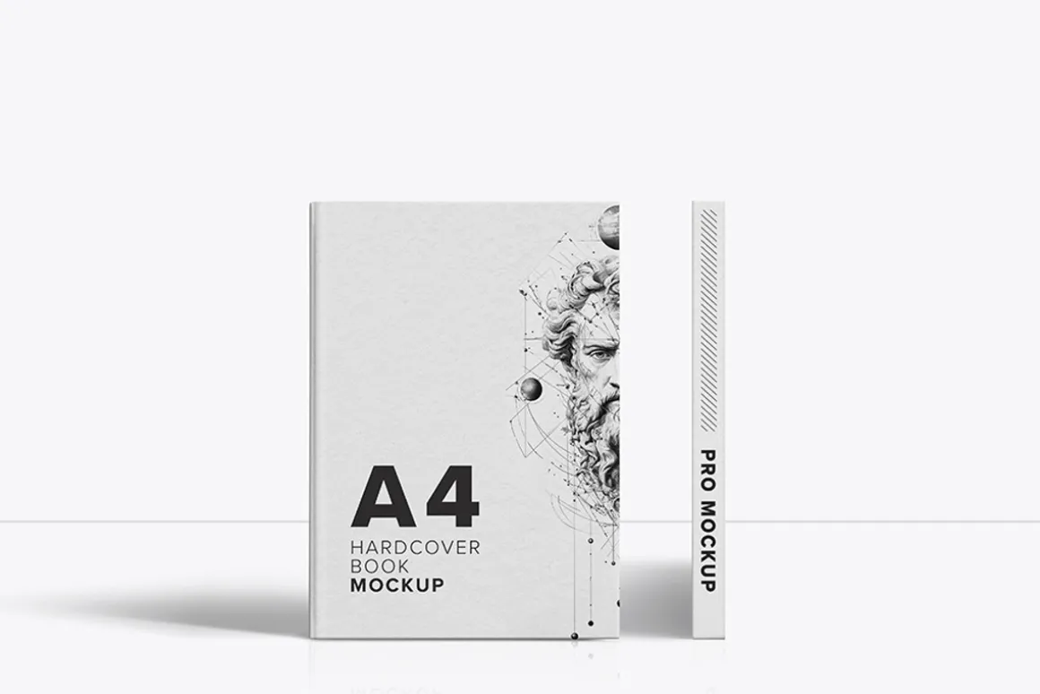 A4 Hardcover Book Mockup Front-Spine