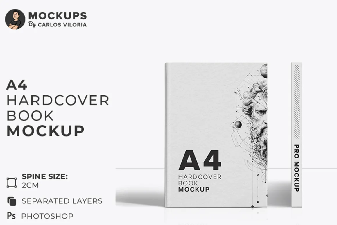 A4 Hardcover Book Mockup Front-Spine