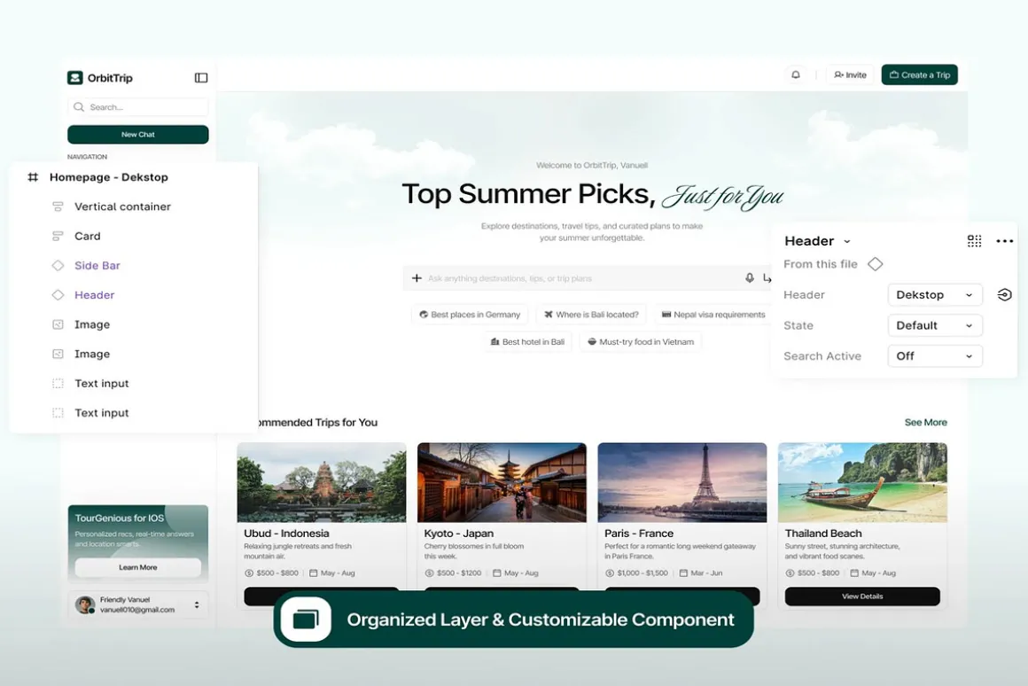 AI for Trip Planner Web App UI Kit