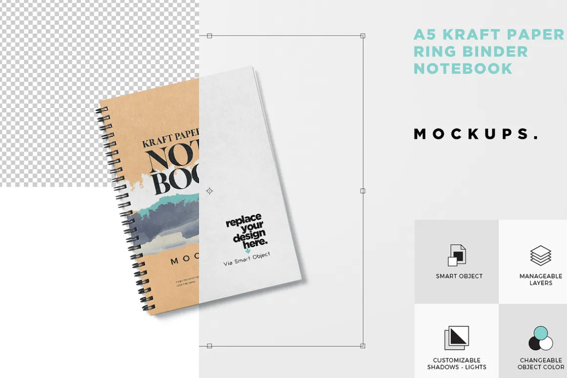 A5 Kraft Paper Spiral Book Mockups