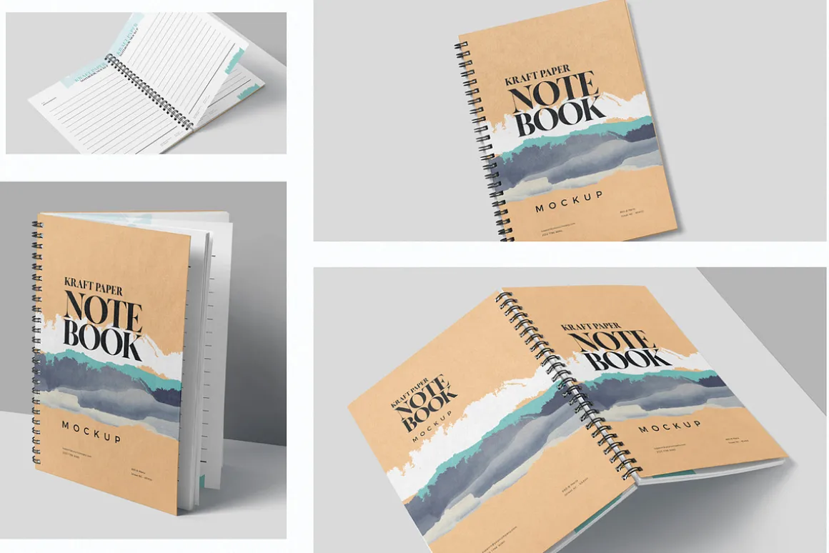 A5 Kraft Paper Spiral Book Mockups