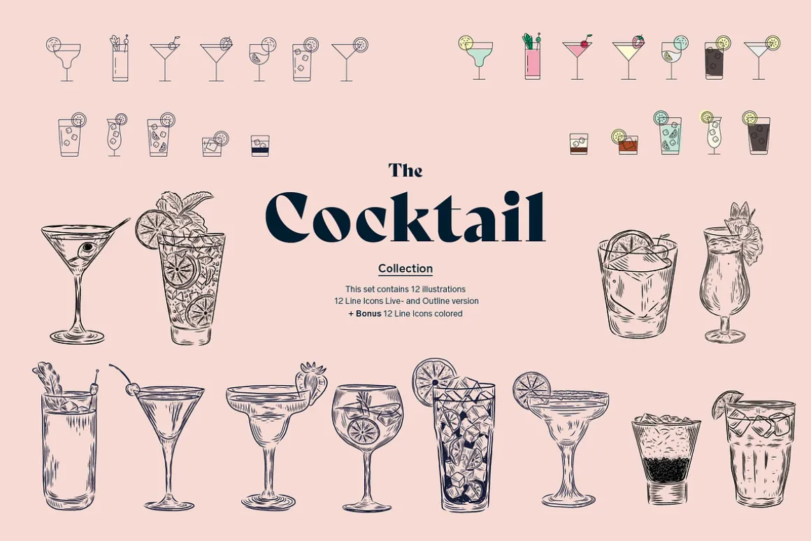 ALCOHOLIC DRINKS Illustration Bundle