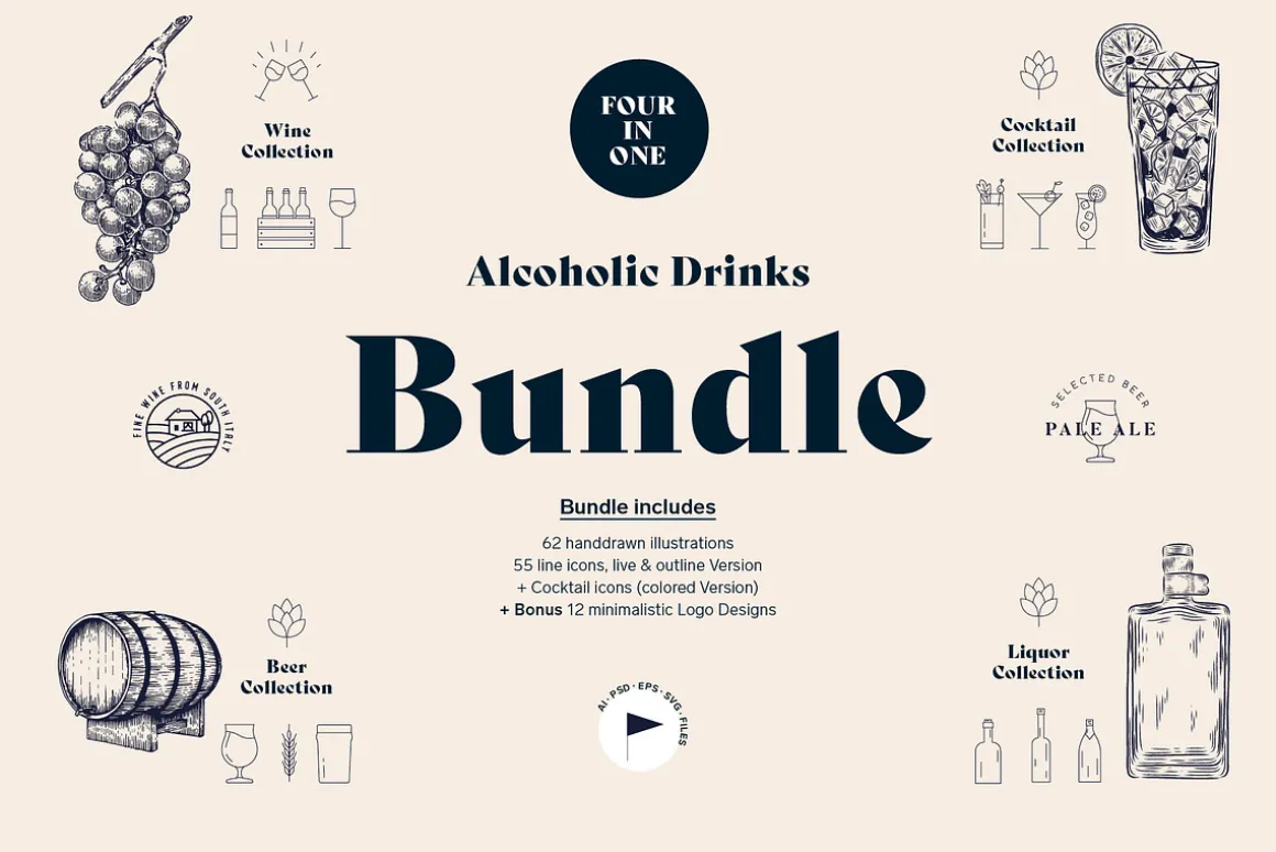 ALCOHOLIC DRINKS Illustration Bundle