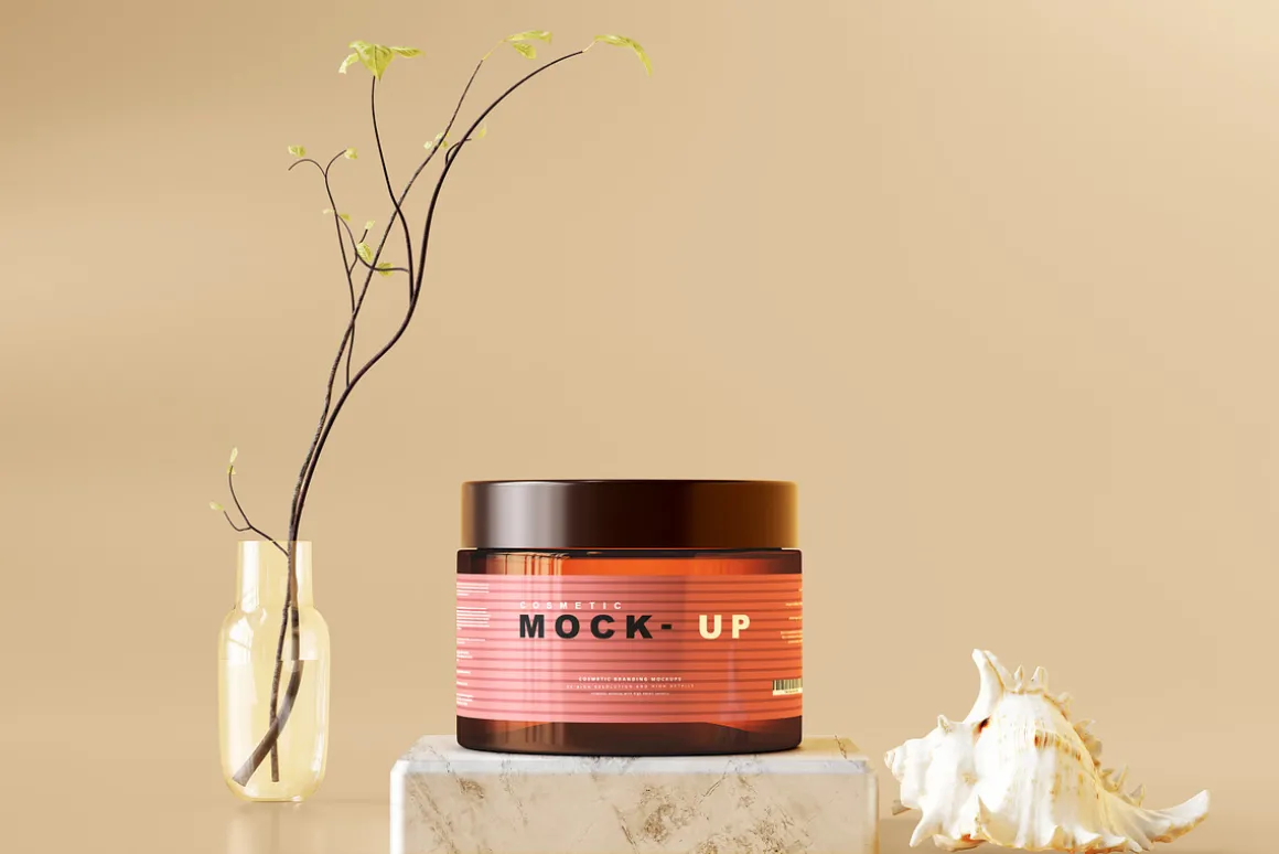 Amber Glass Cosmetic Jar Mockups