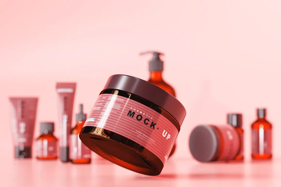 Amber Glass Cosmetic Jar Mockups