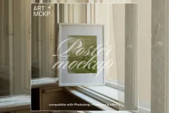 Art frame on a window PSD mockup
