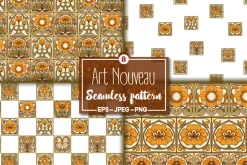 8 Art Nouvea Seamless Pattern