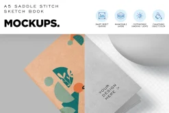 A5 Saddle Stitch Sketchbook Mockups