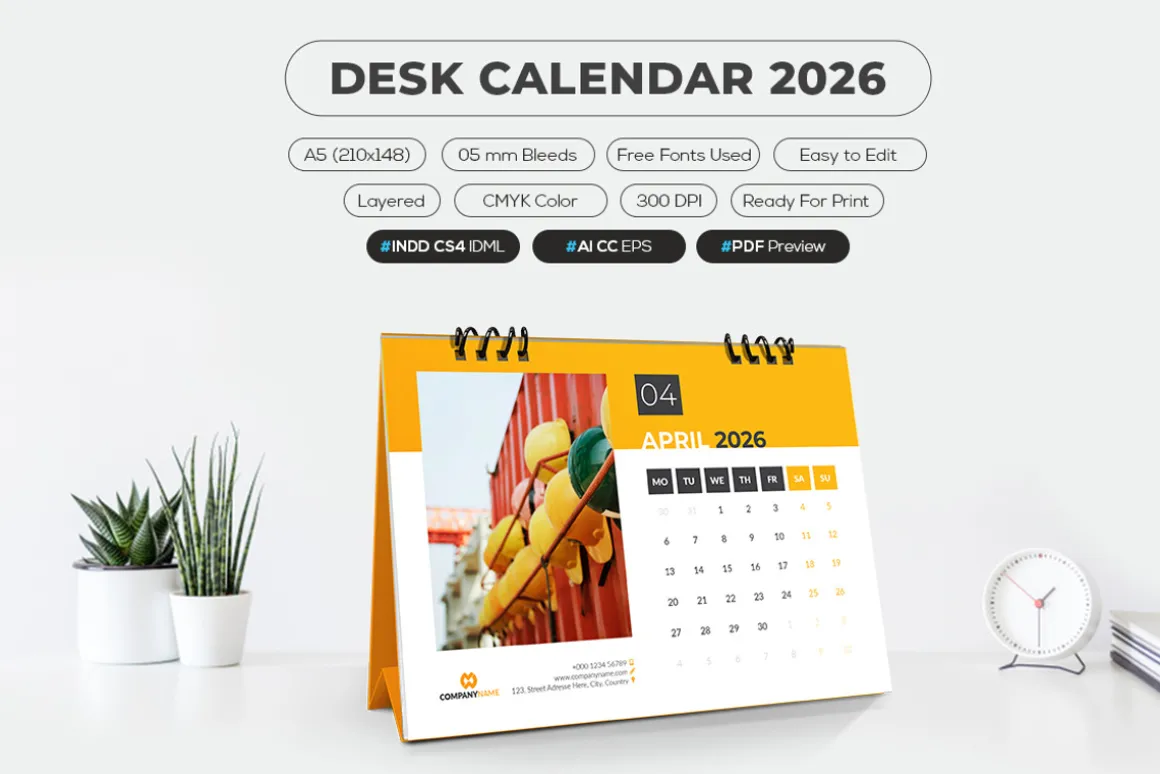 A5 Size Desk Calendar 2026