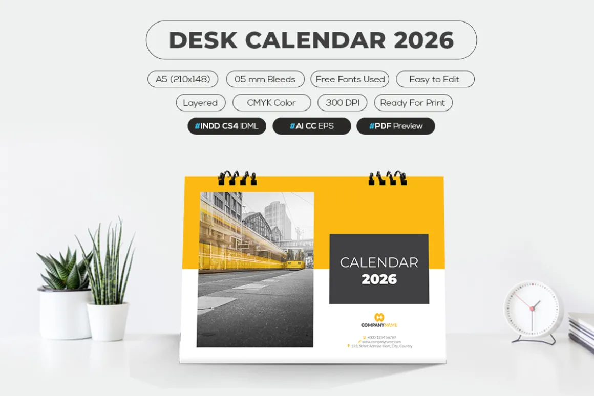 A5 Size Desk Calendar 2026