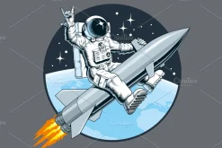 Astronaut riding a rocket