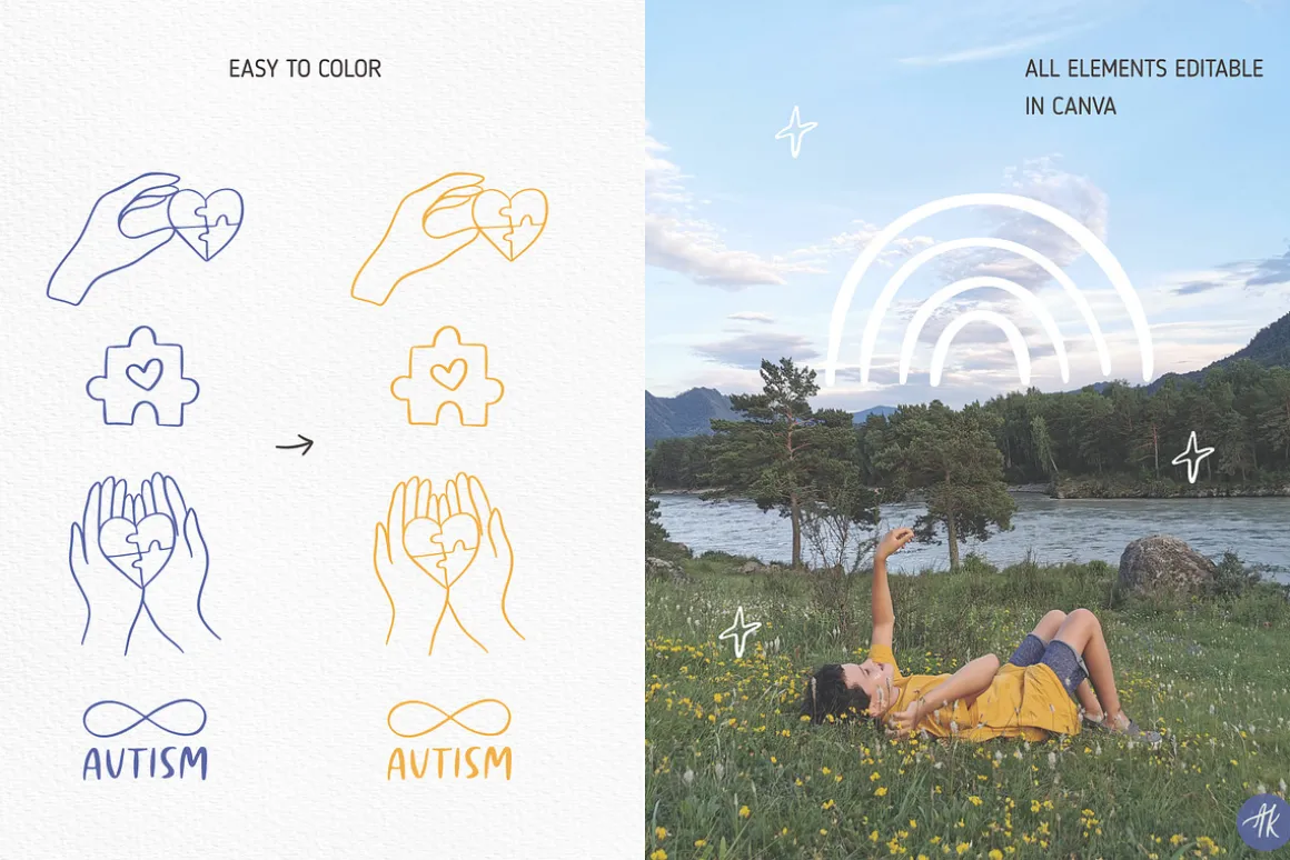 Autism Awareness Hand Drawn Set