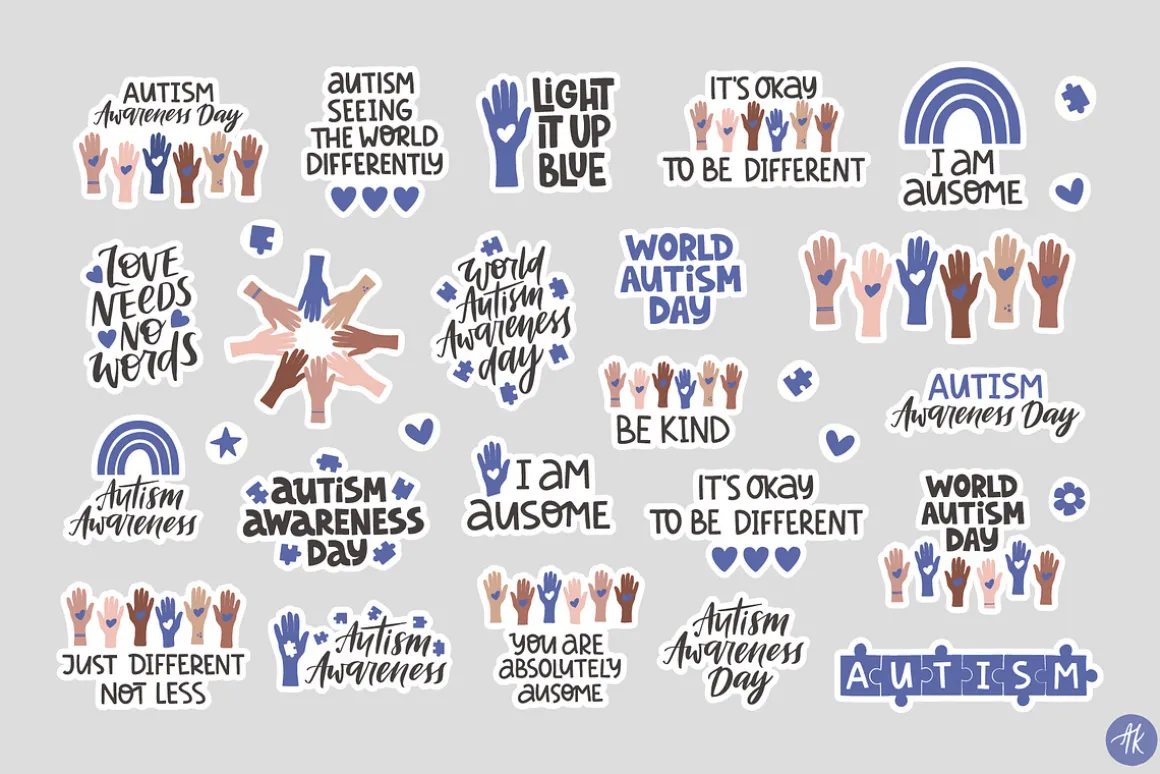 Autism Awareness Hand Drawn Set