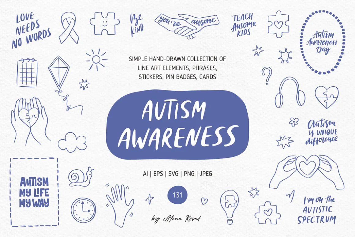 Autism Awareness Hand Drawn Set