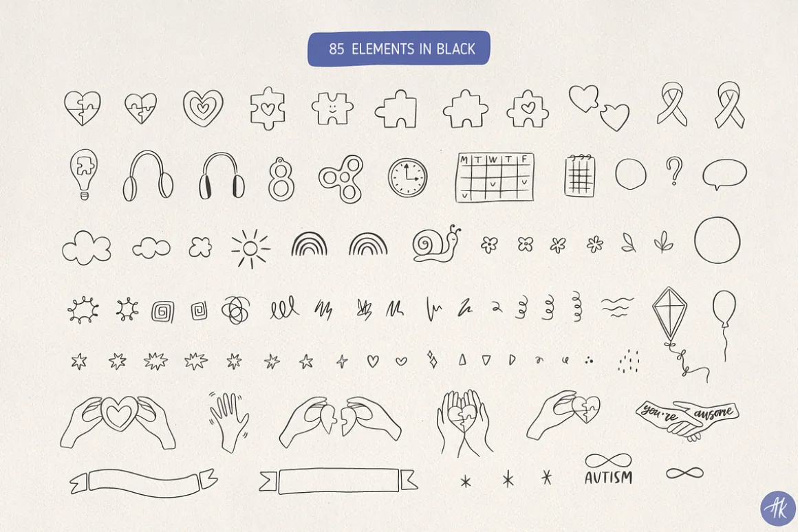 Autism Awareness Hand Drawn Set