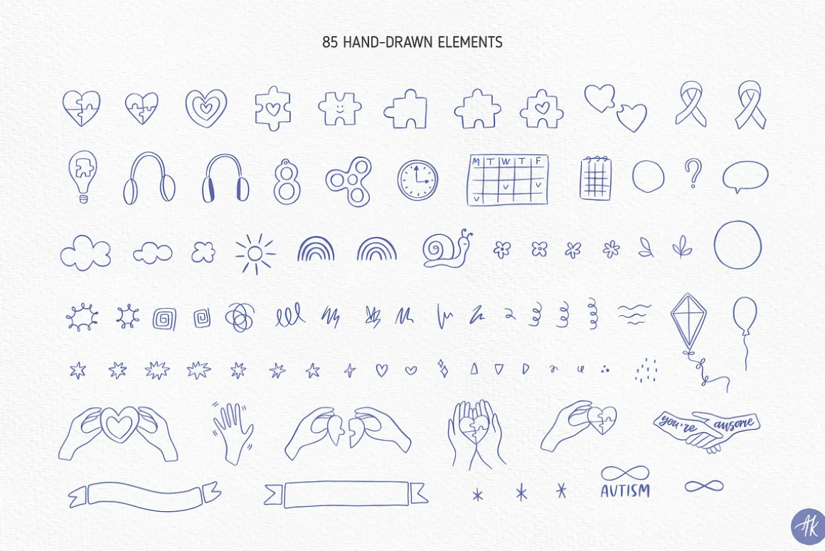 Autism Awareness Hand Drawn Set