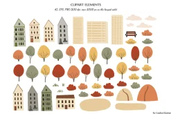 Autumn City Illustration Clipart Set