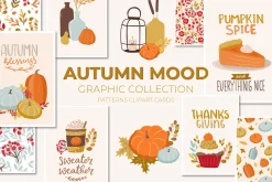Autumn mood patterns&clipart bundle
