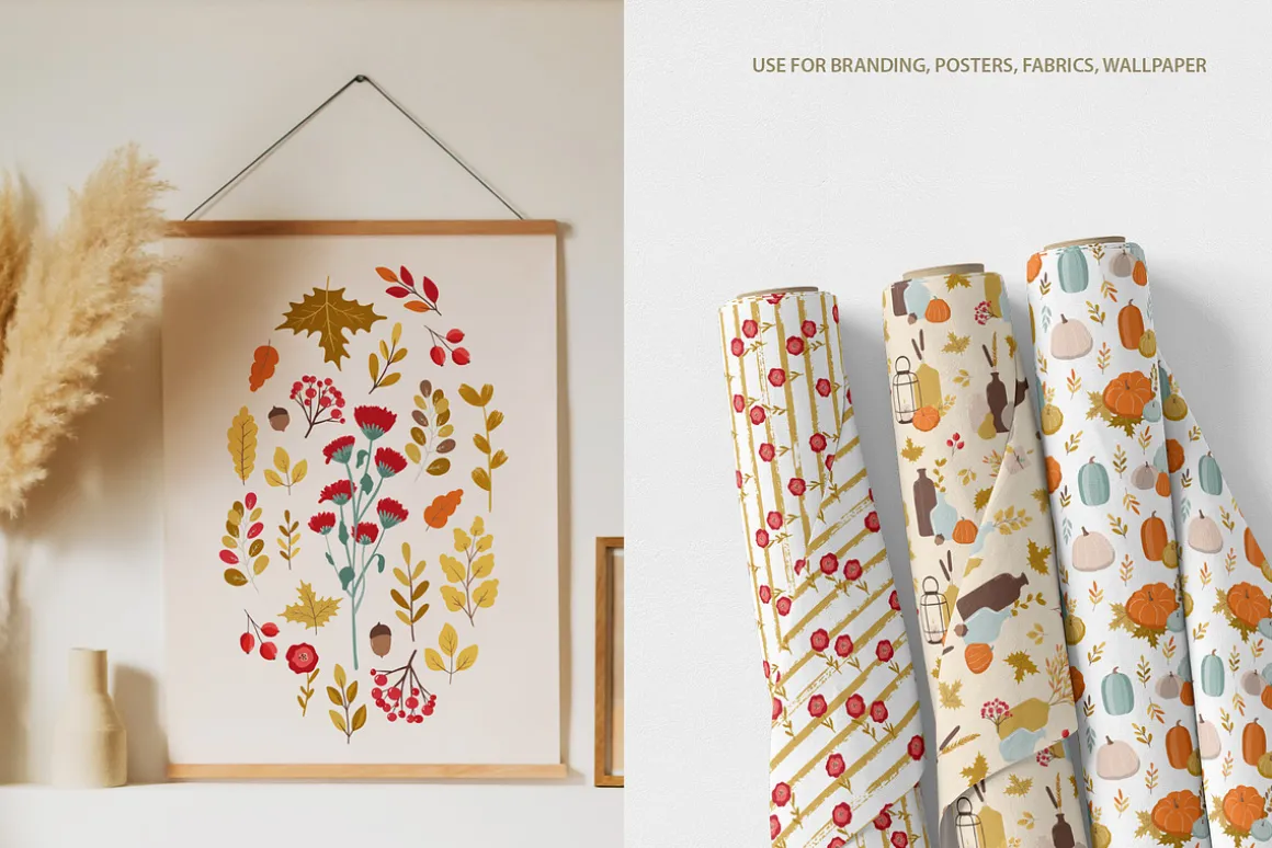 Autumn mood patterns&clipart bundle