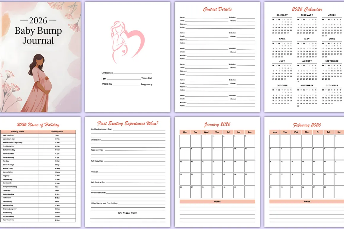 2026 Baby Bump Journal Canva Kdp