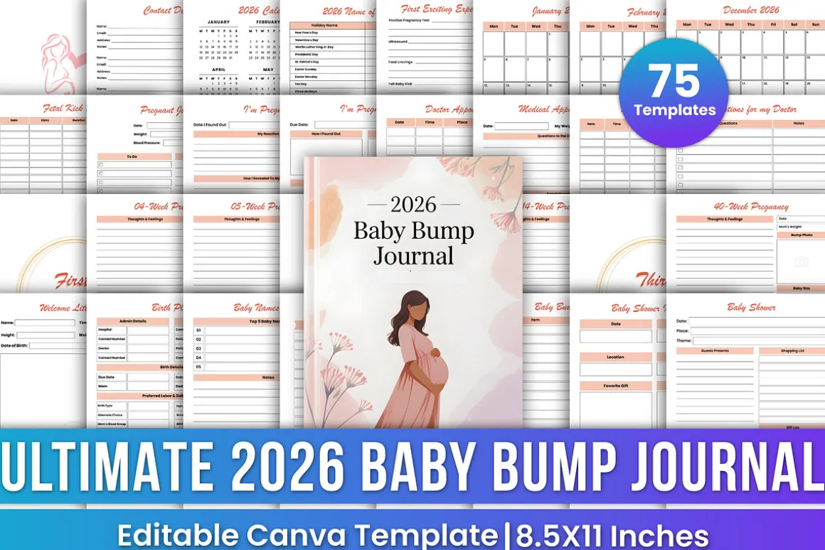 2026 Baby Bump Journal Canva Kdp
