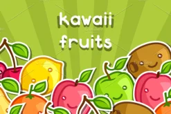 Background with kawaii fruits.