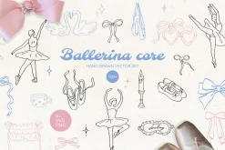 Ballerina core vector doodles set