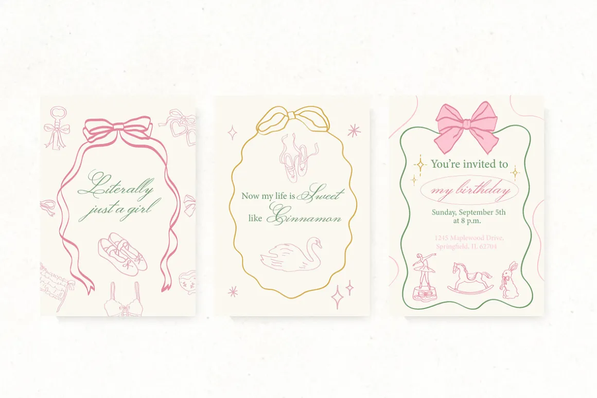 Ballerina core vector doodles set